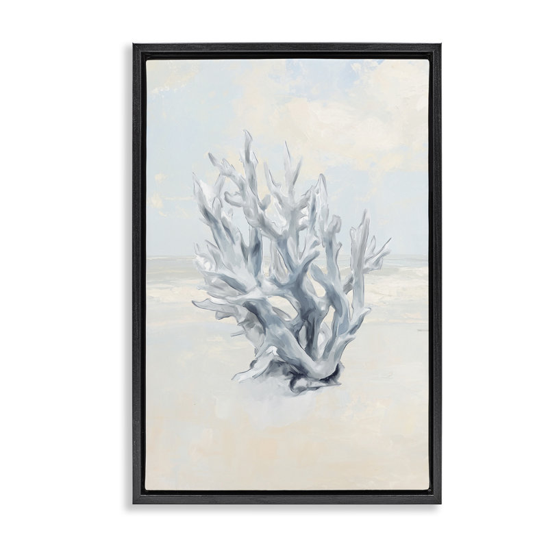 Cadre flottant à branches corail doux et minimal, design par Ramona Murdock, H 31 po x l 21 po, Cadre flottant noir de jais
