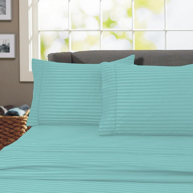 Hotel London Egyptian Cotton Striped Sheet Set, Teal, Queen Sheet Set with 2 Pillowcases