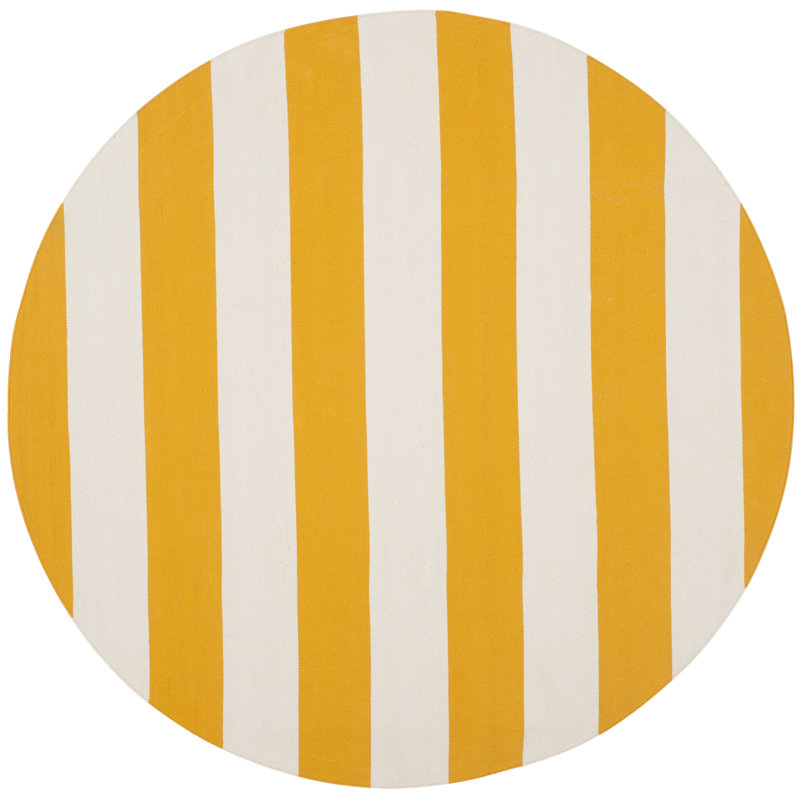 Tapis rayé en coton tissé à plat à la main Parik, Rond 8 pi