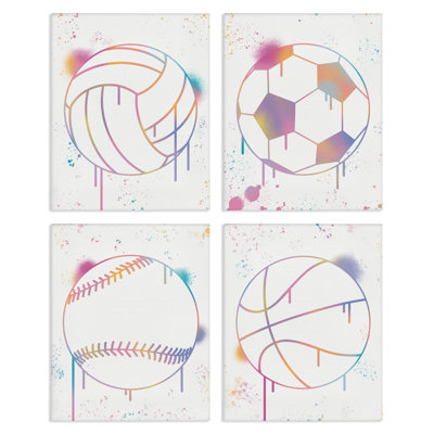 Modern Graffiti Sports Balls 4pc Canvas Set, design by Marcus Prime