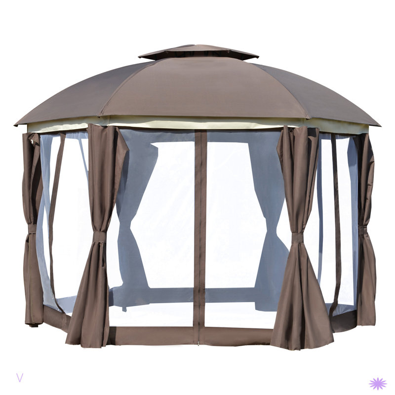 Round Outdoor Gazebo, Patio Dome Gazebo Canopy Shelter With Double Roof, Netting Sidewalls And Curtains, Zippered Doors, Strong Steel Frame