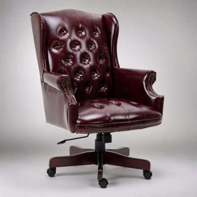 Executive Office Chair Comfortable Desk Chair - Ergonomic Design with Thick Padded Seat and Backrest, PU Leather, Smooth Glide Caster Wheels, Burgundy