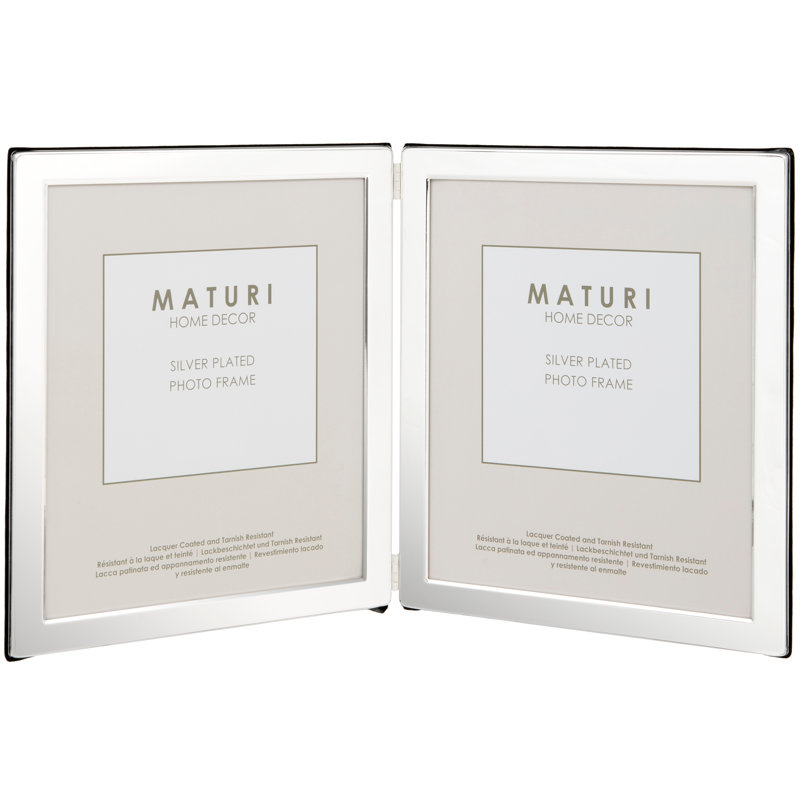 Silver Plated Double Photo Frame - Flat Edge Portrait, 18 H x 23 W x 1.7 D cm