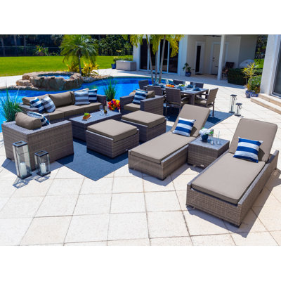 Yussuf Wicker 15 - Person Patio Conversation Set with Cushions