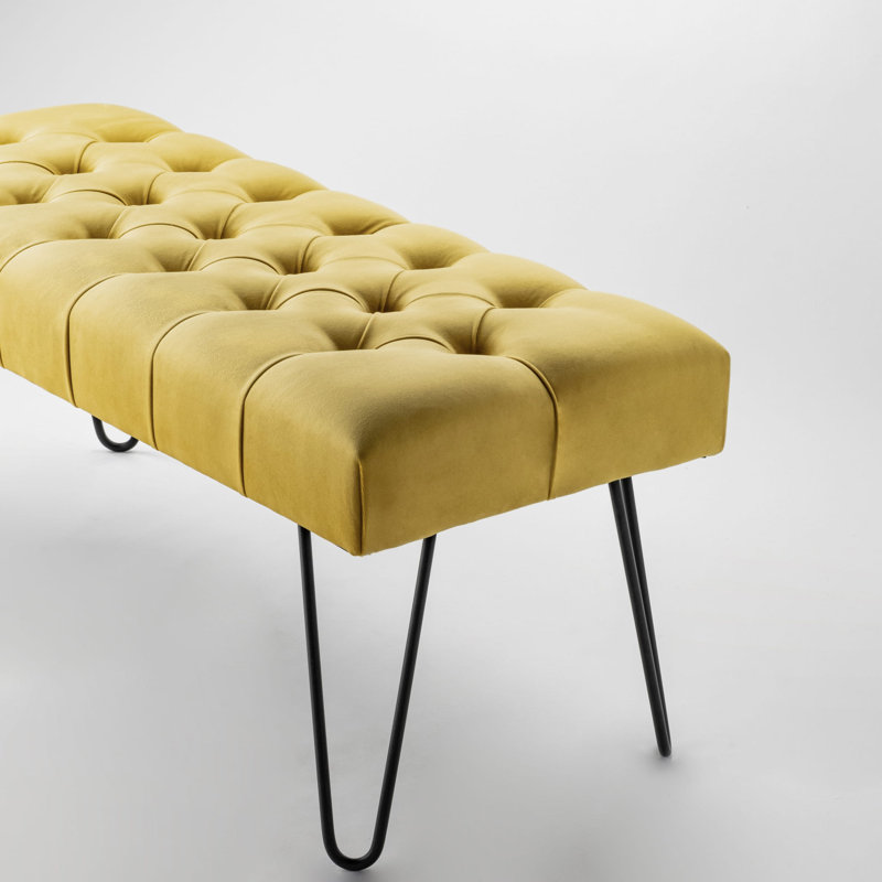 Velvet Upholstered Bench, Honey, H40 x W100 x D35cm