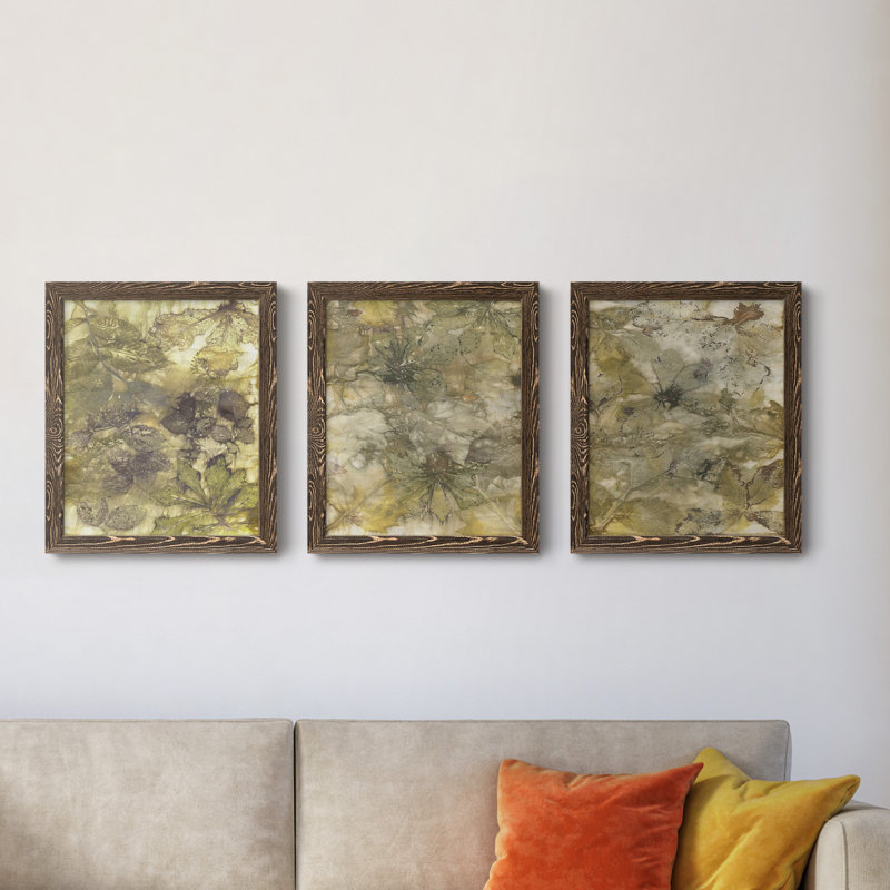 Eco Print I - ensemble de 3 peintures sur toile encadrées, H 20 po x l 51 po x P 1,5 po, Noyer