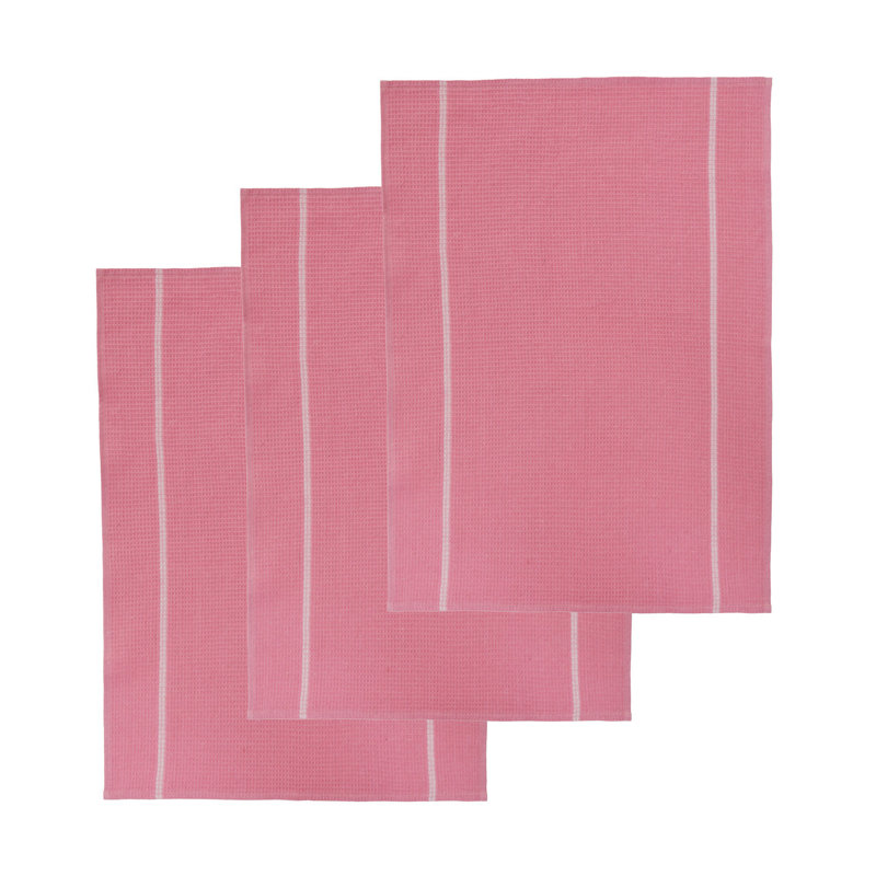 Cotton Waffle Tea Towel Kitchen Towel, Pink/White