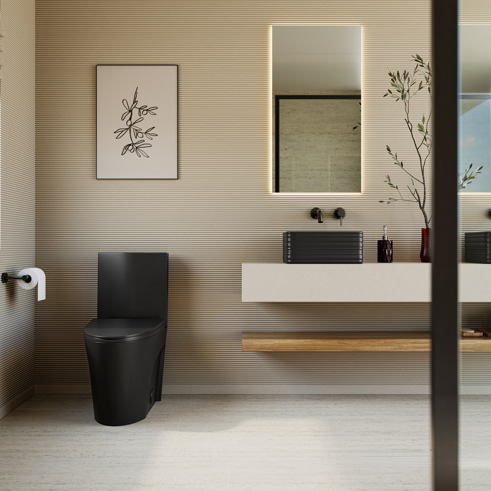 St. Tropez 1-Piece Elongated Toilet, Matte Black, 12", Top