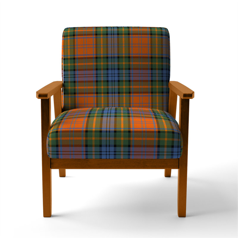 Fauteuil d'appoint rembourré à motif tartan vert et orange Fetullah, Orange / bleu / jaune, Brun