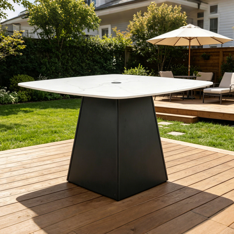 Table de salle à manger ronde pour 4 personnes 44 po avec trou pour parasol, White