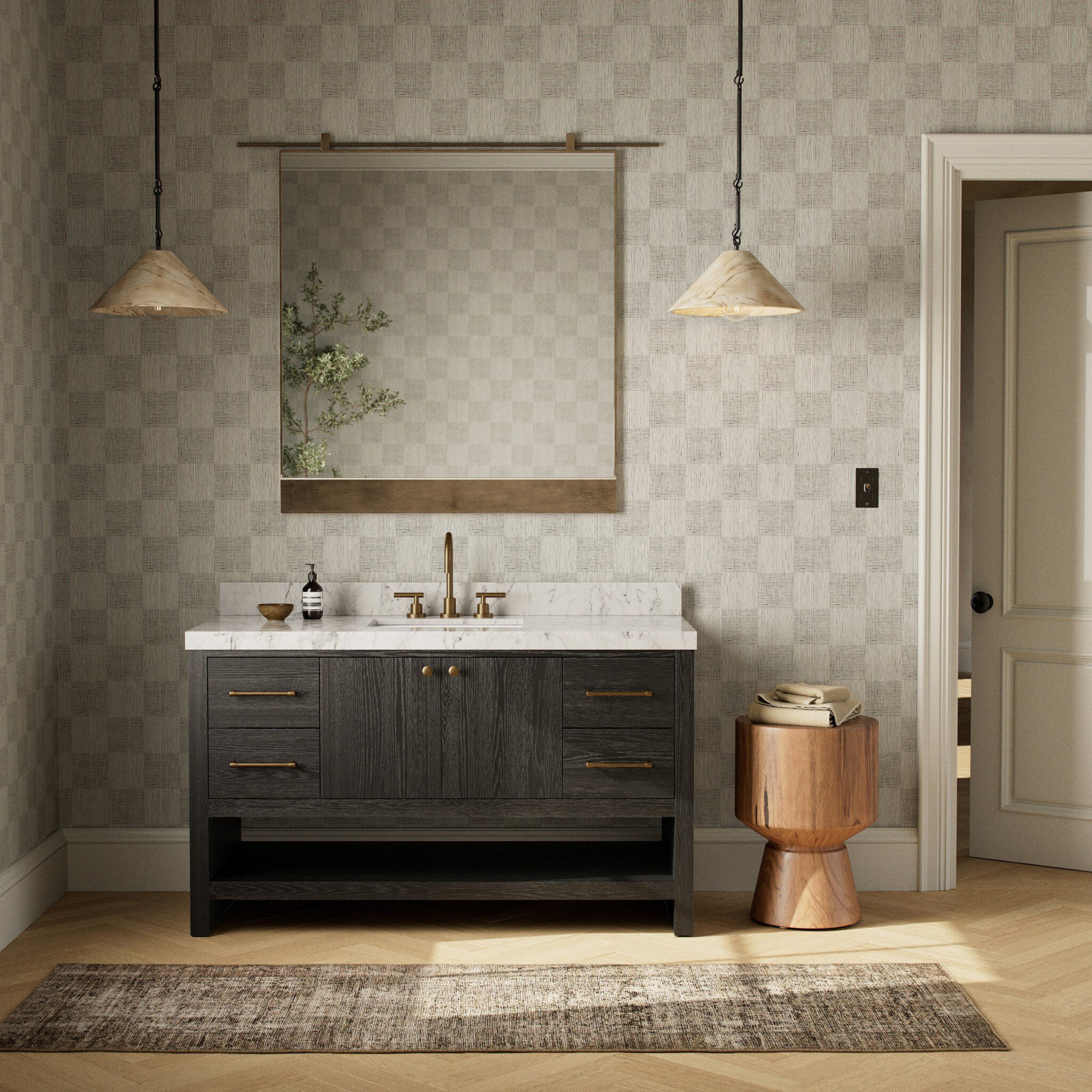 Abington 55" Carrara Marble Single Bathroom Vanity, Black