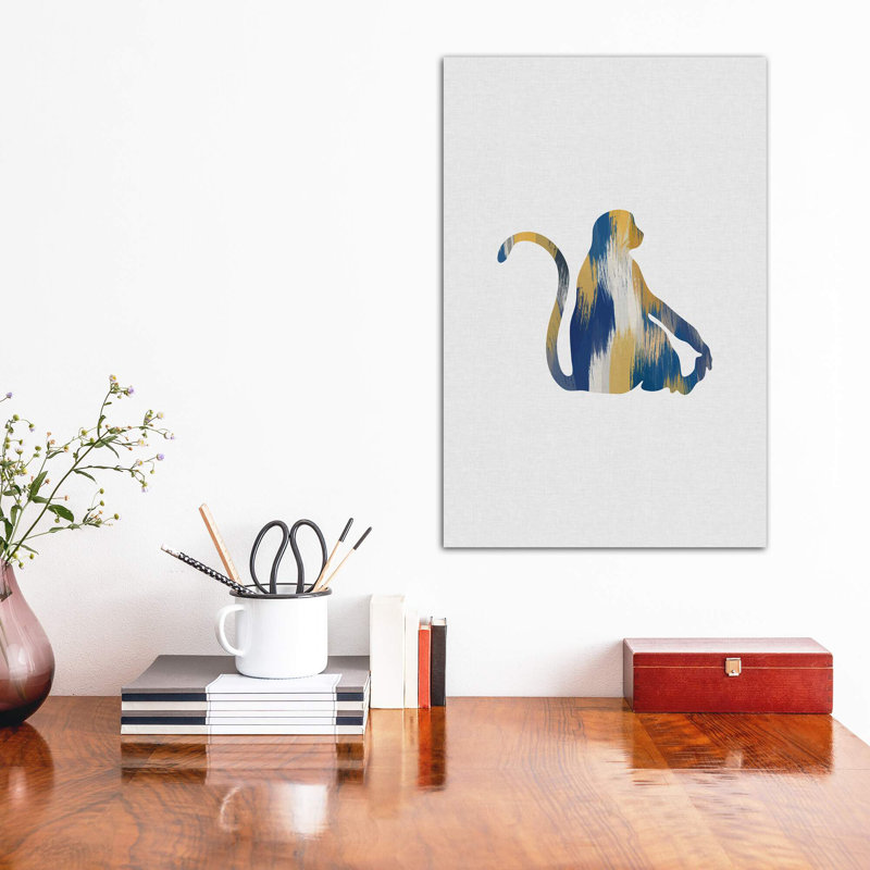 Singe bleu et jaune - impression d'art graphique, Toile tendue, H 48 po x l 32 po x P 1,5 po