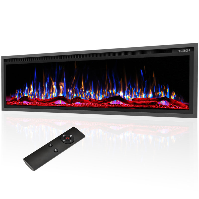 42" Electric Fireplace, Ultra-slim Recessed And Wall Mounted Fireplace Heater, 750w/1500w Supplemental Heat, 12 Ember Colors & 7 Flame Colors, Remote & Touch Control, Timer, Etl Certified