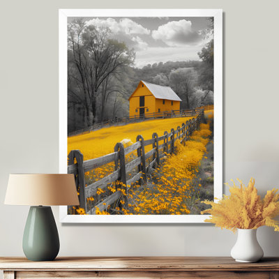 'Yellow Grey Autumn Vintage Vista Barn I - Barn Wall Art Print