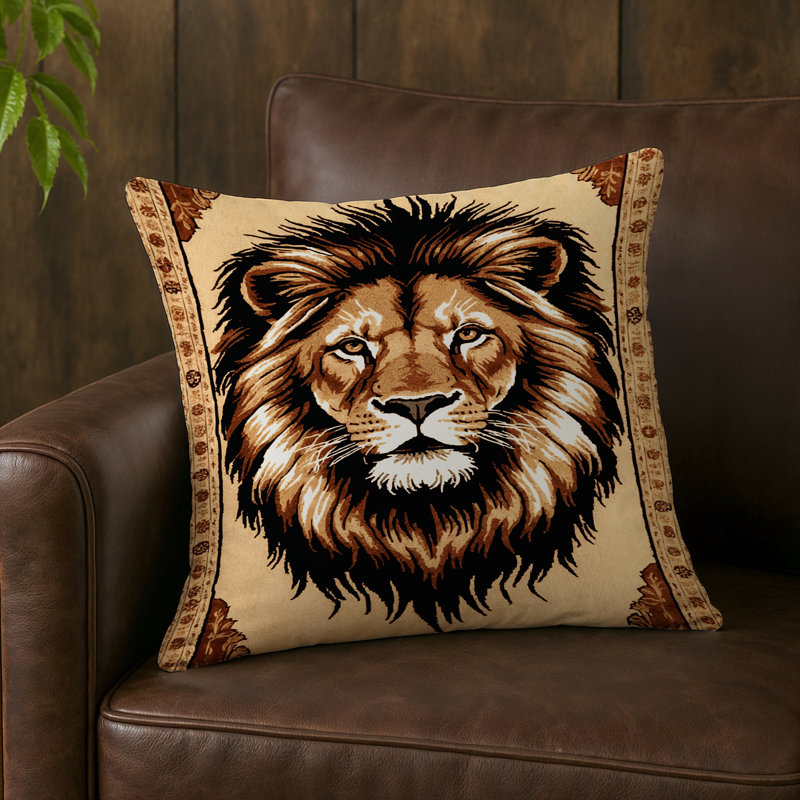 Coussin intérieur et extérieur Big Cats, Carré 20 po, Lion barbare beige