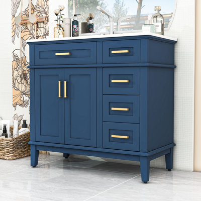Modern Wooden Freestanding Single Bathroom Vanity with Ceramic Sink and Ample Storage