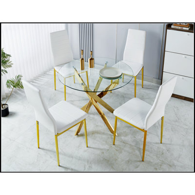Ensemble de salle à manger de style Mid-Century moderne avec plateau en verre, pieds en métal, tables de bout et tables basses pour une utilisation polyvalente