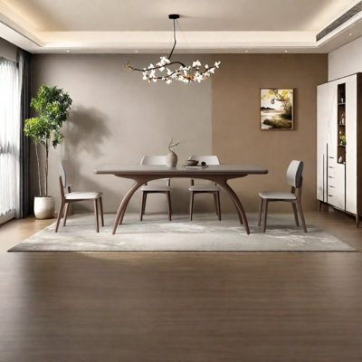 Double Layer Stone Wood Dining Table with Safe Fin