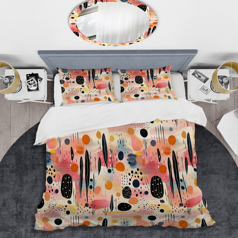 Pink And Beige Strokes Harmony I Abstract Duvet Cover, Queen Duvet Cover + 2 Standard Shams