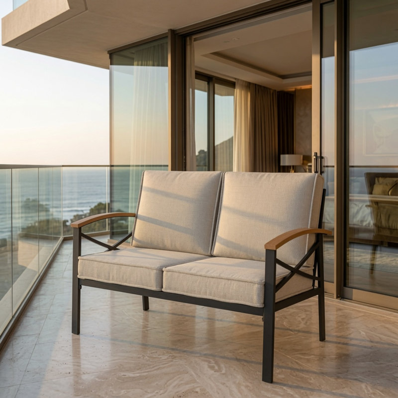 Causeuse d'extérieur avec coussins, Beige