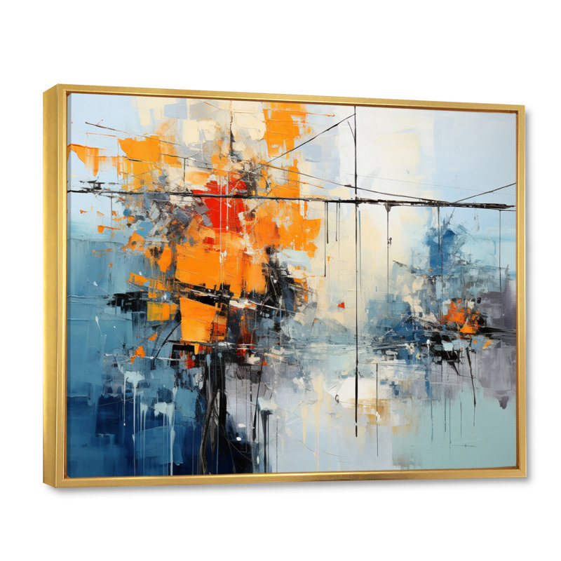 Lignes électriques abstraites, Cadre flottant doré, H 12 po x l 20 po x P 1 po