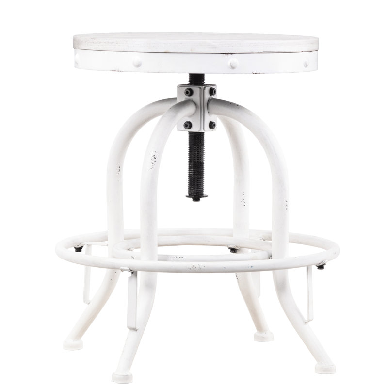 Tabouret pivotant industriel blanc, conception inspirée, siège rustique polyvalent à hauteur réglable