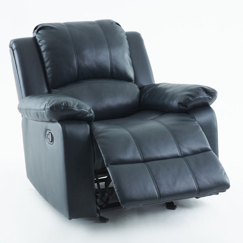 Kahler 37.75" Wide Faux Leather Manual Glider Recliner, Midnight Blue Faux Leather