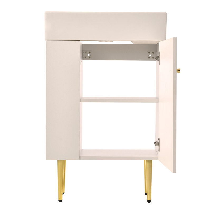 Meuble-lavabo 21,6 po, armoire combinée, meuble de rangement pour salle de bain, lavabo simple en céramique, rangement à gauche