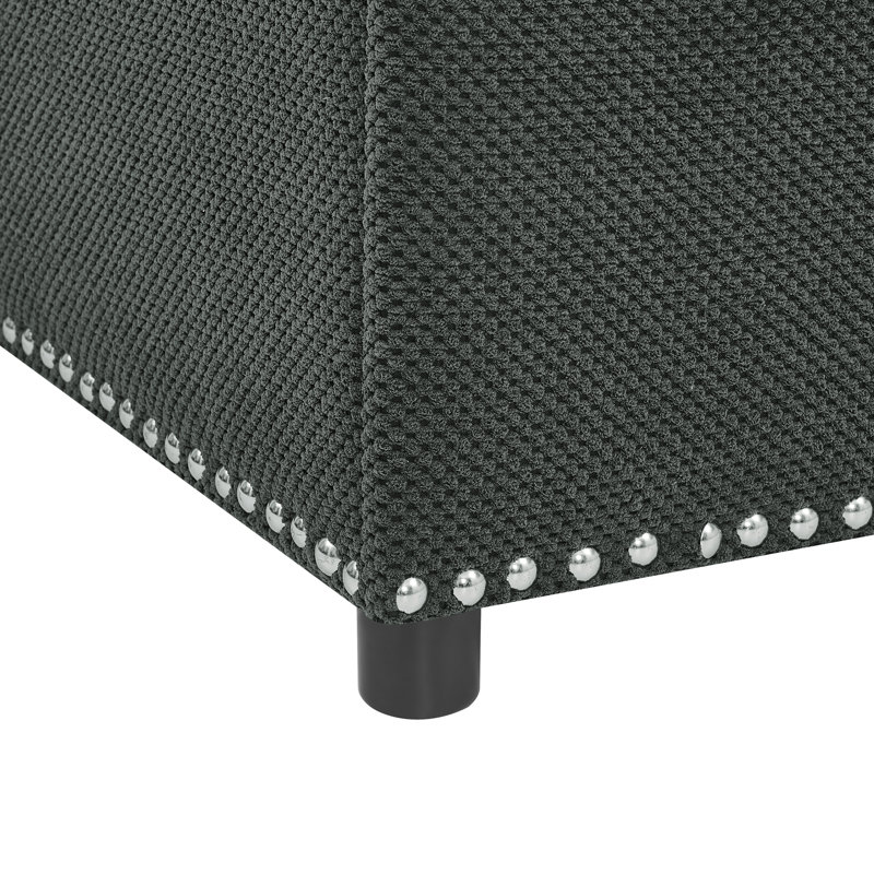 Storage Ottoman, Tufted Footstool, Nailhead Trim Ottoman, DARK GREY