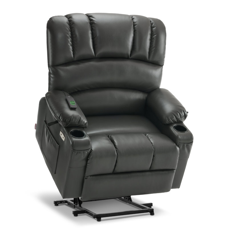 Power Lift Recliner Chair With Massage And Heat for Big Elderly People, Cup Holders, Side Pockets, Faux Leather (Large-Wide)