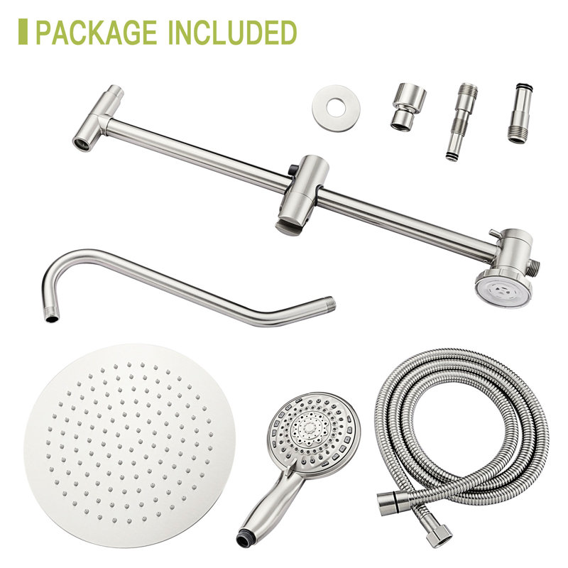 Brushed Nickel Shower - 10 Inch Round Top Spray & Handheld 2 Heads, 5 Patterns Massage, Bubbly, Rain, Rain&bubbly, Rain&massage Wall Mounted, Us Standard Ready For Modes System 10" Hand Water Outlet
