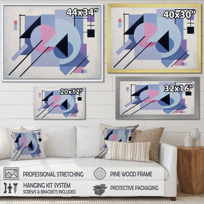 " Purple Suprematism Dynamic Rhythm I ", Wrapped Canvas, 34" H x 44" W x 1.5" D
