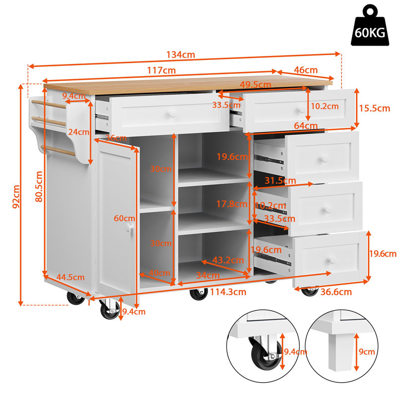 Wood Kitchen Island, Grey