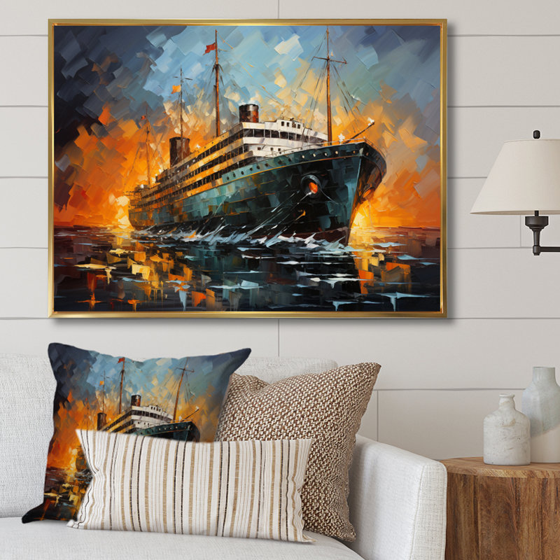 «Sterger Boat Titanic Collage Interwoven I», reproduction, H 16 po x l 32 po x P 1 po, Cadre flottant doré