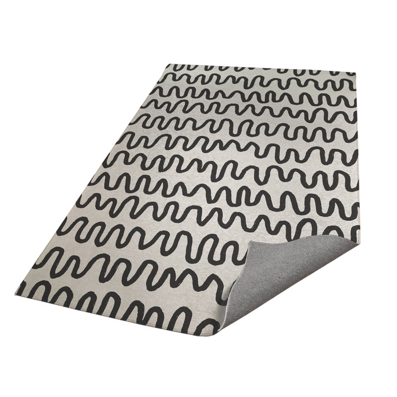 Wiggle Stripe Kids Play Mat, Ivory/Charcoal, Rectangle 2' x 3'