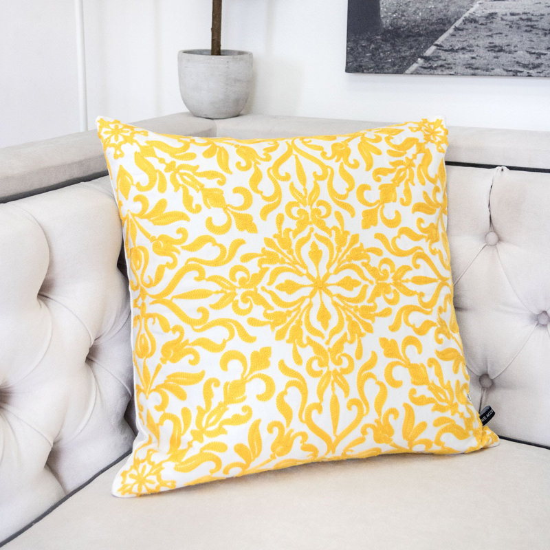 Floral Cotton Throw Pillow, Yellow, 18" x 18"