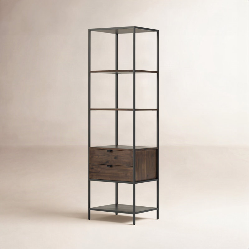 Trey Aasmin Bookshelf - Black Wash Poplar, Natural Iron