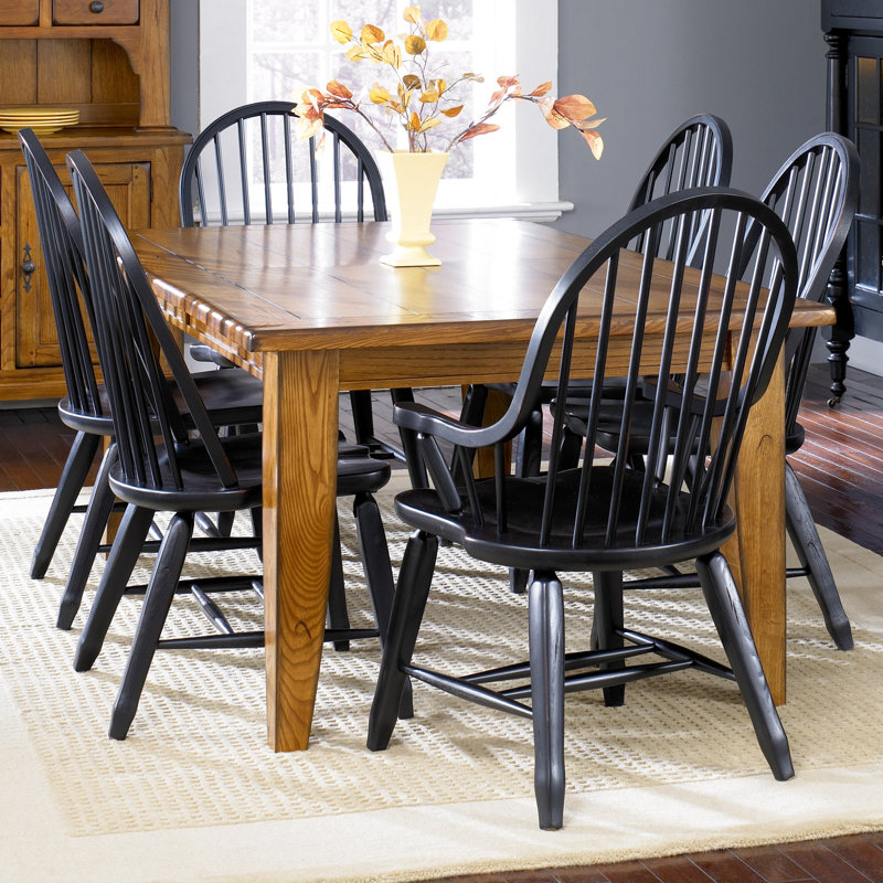 Makira 6 Person Rectangular Leg Dining Table Set, Black
