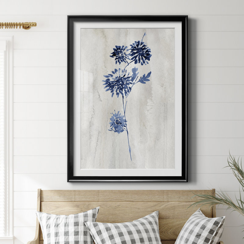 Indigo Botanical IV par J Paul - reproduction d'art sur papier encadrée, Cadre noir, H 26,5 po x l 36,5 po x P 1,5 po