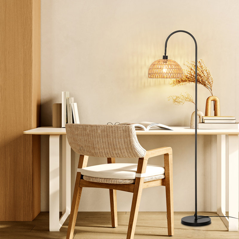 Aarzo 62" Arched/Arc Rattan Floor Lamp, 	Black