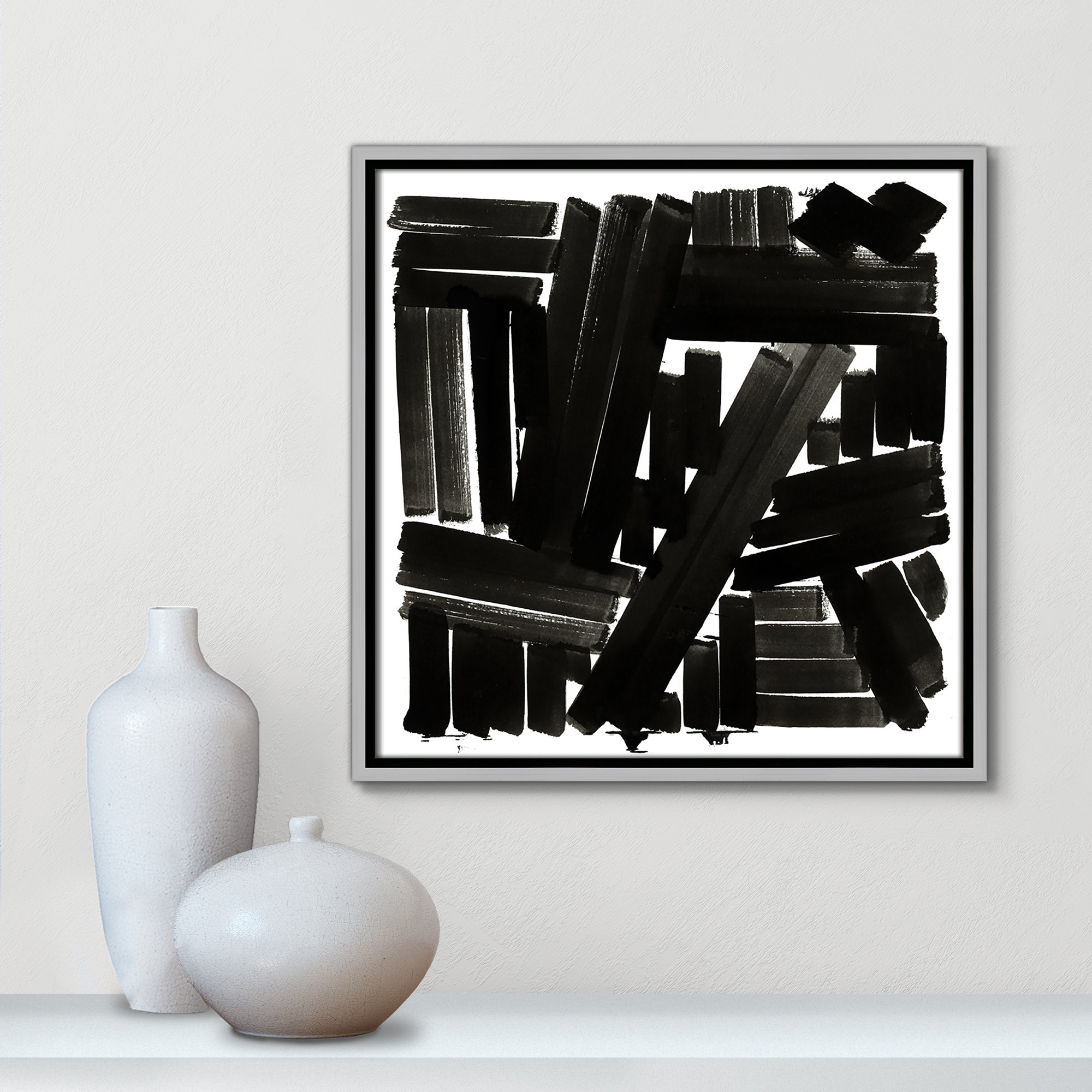 Shape of Song I by Cartissi - Floater Frame Painting on Canvas, Silver Framed, 17.5" H x 17.5" W x 2" D