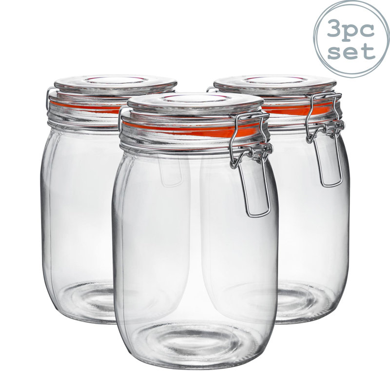 Argon Tableware - Glass Storage Jars, 17cm H x 10.5cm W x 10.5cm D, Clear/Orange