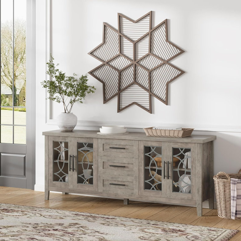 TV Stand for 70-Inch  - Entertainment Center with Glass Door. 2 Storage Doors. 3 Drawers and Shelves for Living Room or Bedroom