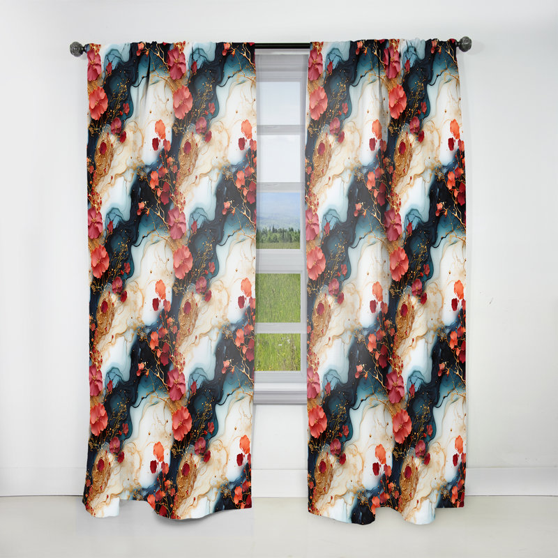 Rideau obscurcissant en marbre blanc et bleu Enchanted - 1 panneau, L 52 po x L 108 po