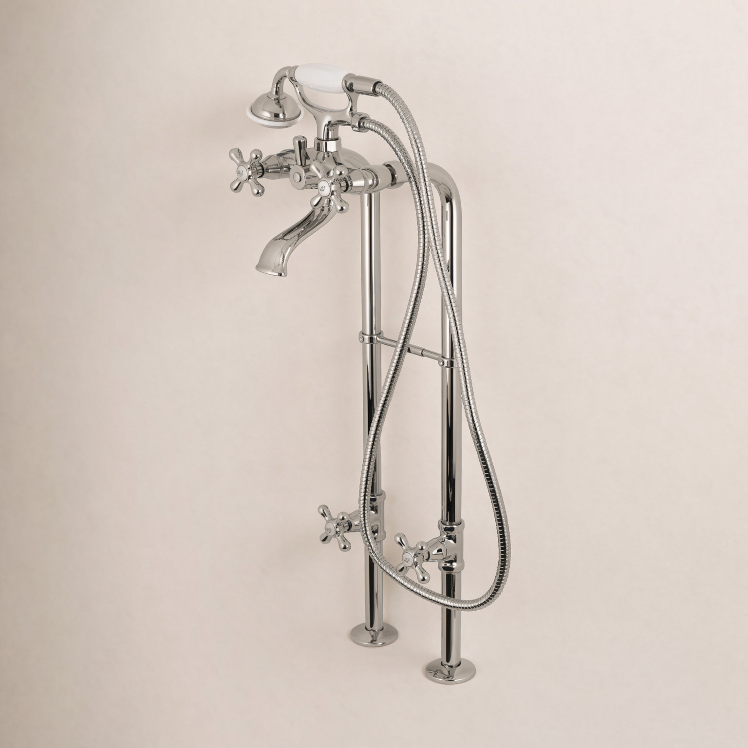 Kingston Freestanding Tub Faucet with Supply Line, Polished Nickel