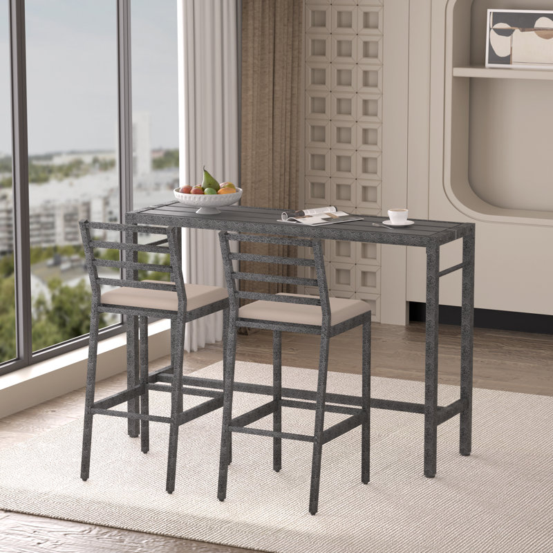 55" Pub Height High Top Bar Table With 2 Cushioned Bar Stools