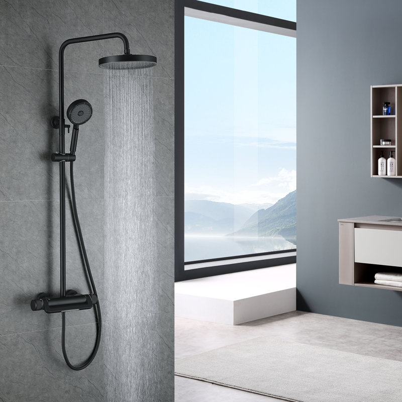 Système de douche complet avec valve brute, Noir mat