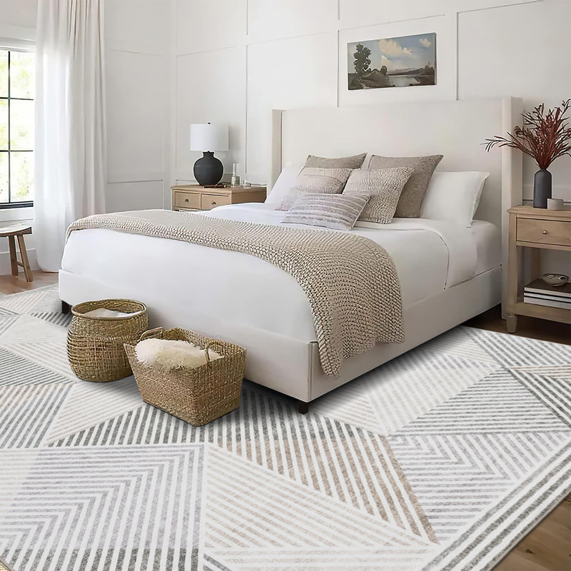 Jahree Miles Modern Geometric Machine Washable Area Rug, Rectangle 5' x 7', Beige