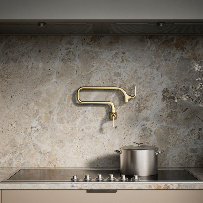 Graze Wall-Mount Pot Filler Faucet, Swing Arm Kitchen Pot Filler Faucet, Gold
