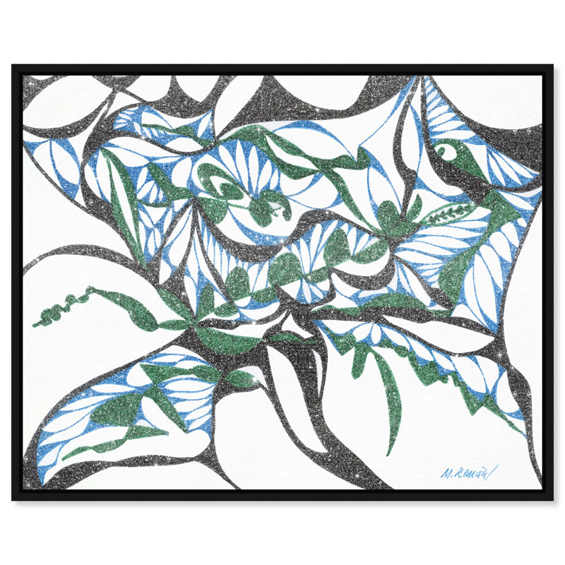 Manuel Roman - Swirling Ferns Canvas Abstract Print by Oliver Gal, Black Frame, 20 x 16, 17"H x 21"W, Black Floater Frame